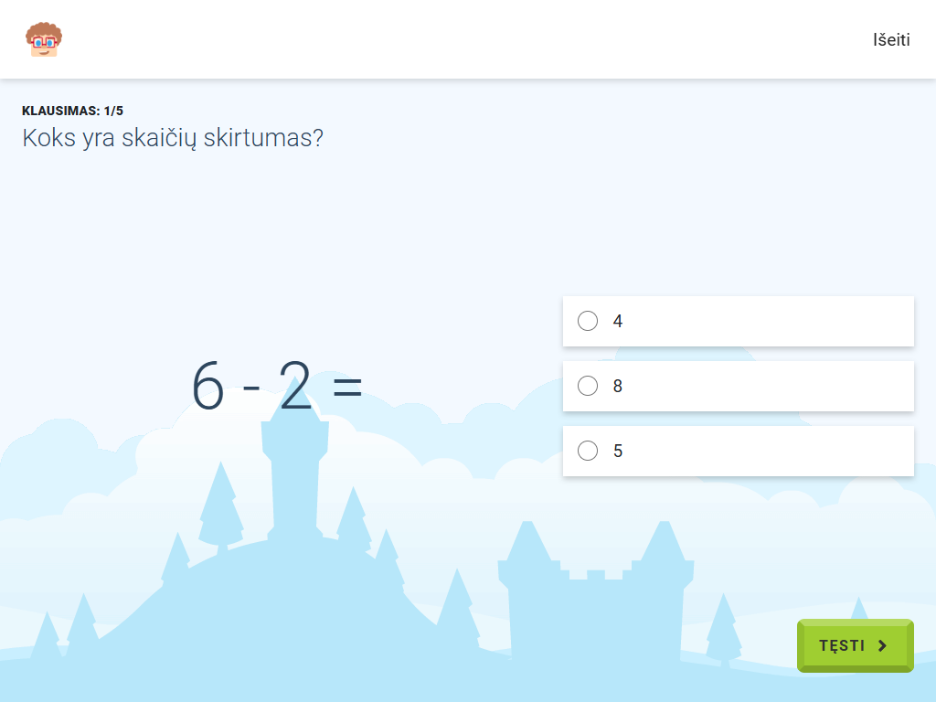 Gudrutis Dutis pratimo "Atimtis iki 10", skirto priešmokyklinės grupės matematikai, užduoties pavyzdys (3)