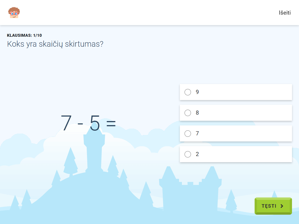 Gudrutis Dutis pratimo "Atimtis iki 10", skirto priešmokyklinės grupės matematikai, užduoties pavyzdys (5)