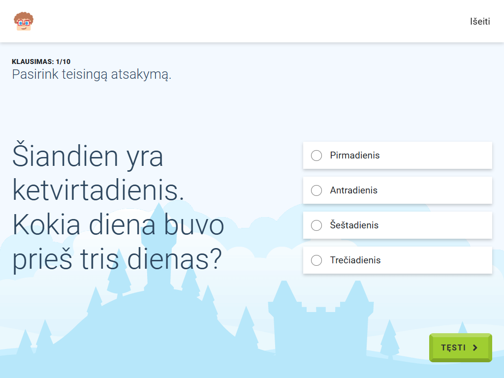 Gudrutis Dutis pratimo "Buvusios savaitės dienos pavadinimas", skirto priešmokyklinės grupės matematikai, užduoties pavyzdys (5)