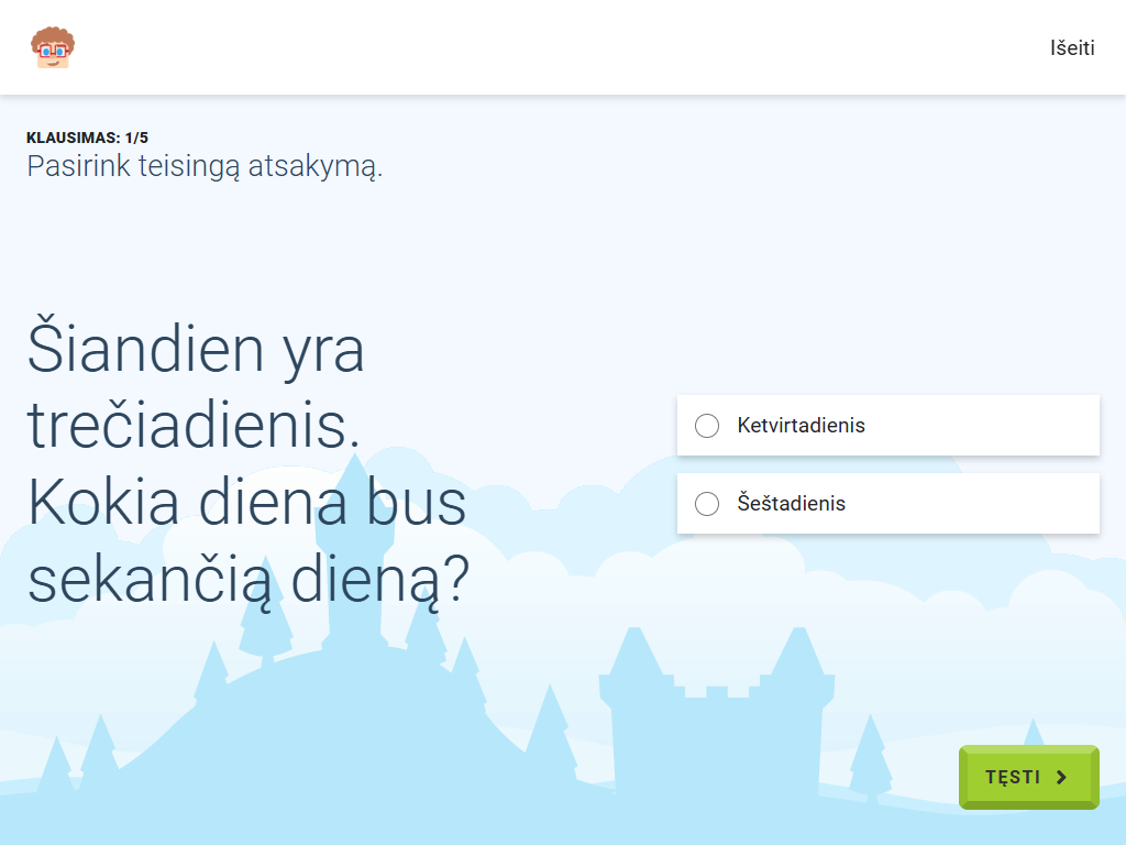 Gudrutis Dutis pratimo "Savaitės dienos pavadinimas", skirto priešmokyklinės grupės matematikai, užduoties pavyzdys (2)