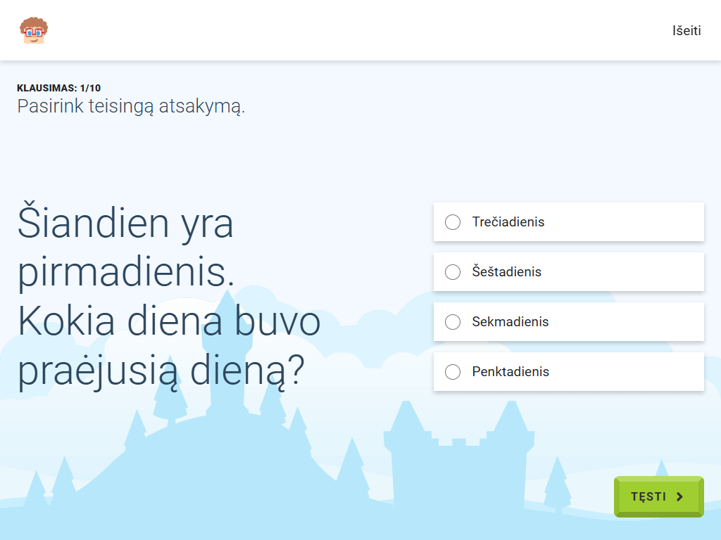 Gudrutis Dutis pratimo "Savaitės dienos pavadinimas", skirto priešmokyklinės grupės matematikai, užduoties pavyzdys (5)