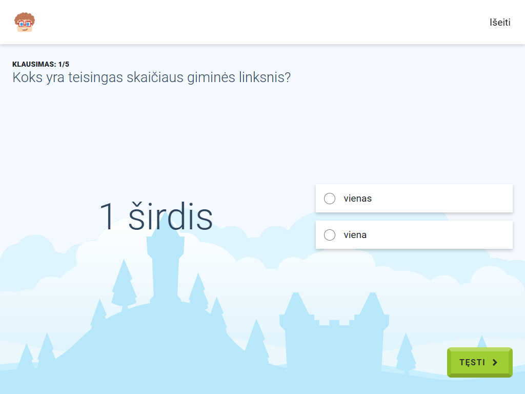 Gudrutis Dutis pratimo "Skaičiaus 1 giminės linksniai", skirto priešmokyklinės grupės matematikai, užduoties pavyzdys (5)