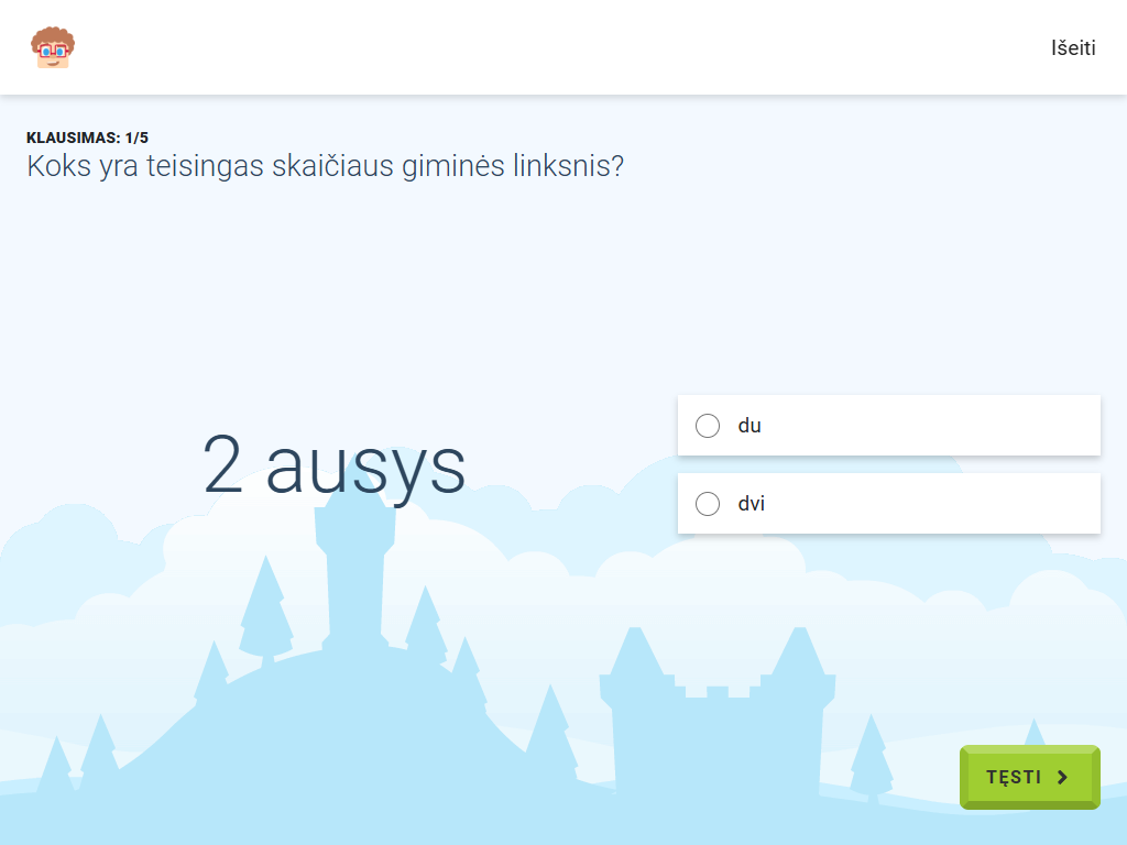 Gudrutis Dutis pratimo "Skaičiaus 2 giminės linksniai", skirto priešmokyklinės grupės matematikai, užduoties pavyzdys (5)