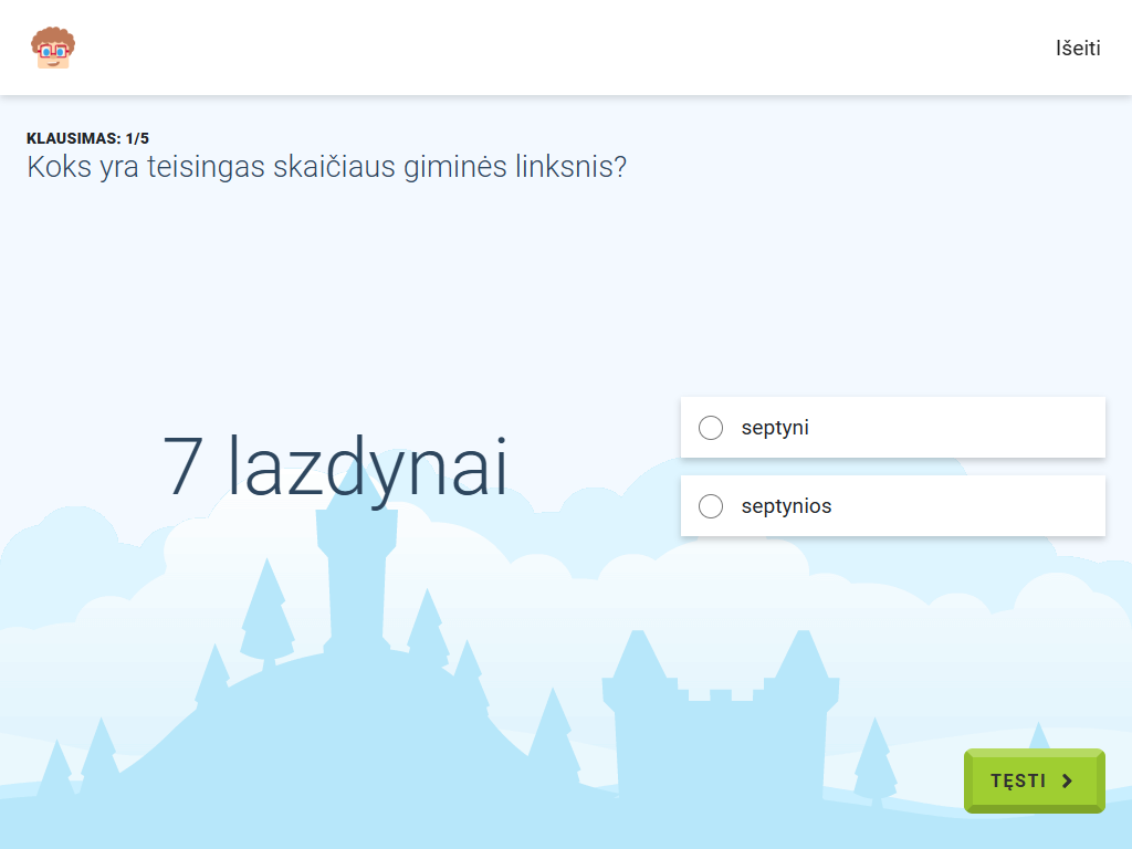 Gudrutis Dutis pratimo "Skaičiaus 7 giminės linksniai", skirto priešmokyklinės grupės matematikai, užduoties pavyzdys (3)