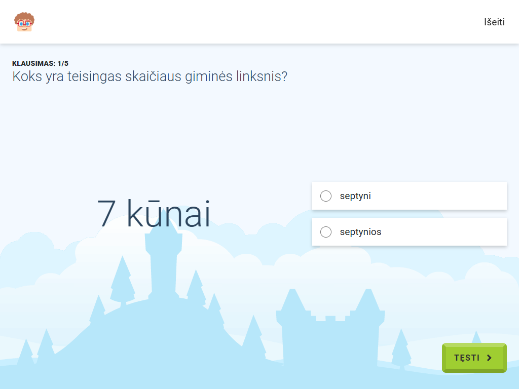 Gudrutis Dutis pratimo "Skaičiaus 7 giminės linksniai", skirto priešmokyklinės grupės matematikai, užduoties pavyzdys (5)