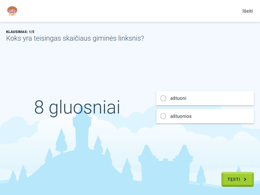 Gudrutis Dutis pratimo "Skaičiaus 8 giminės linksniai", skirto priešmokyklinės grupės matematikai, užduoties pavyzdys (3)