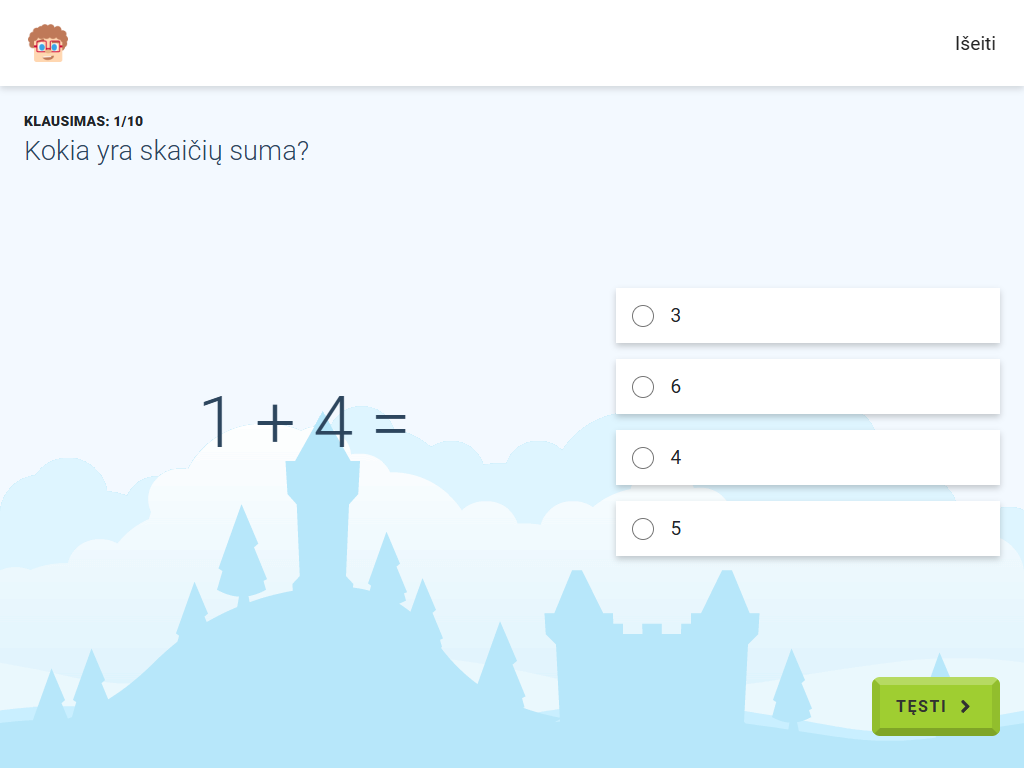 Gudrutis Dutis pratimo "Sudėtis iki 10", skirto priešmokyklinės grupės matematikai, užduoties pavyzdys (4)