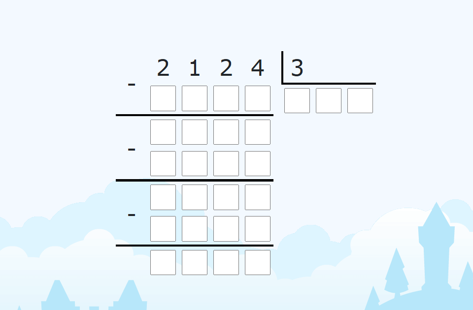 Gudrutis Dutis pratimo "Dalyba kampu iki 10 000 iš vienaženklio skaičiaus", skirto trečios klasės matematikai, užduoties pavyzdys (1)
